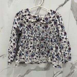 Joie Purple and Blue Floral corduroy, long sleeve Peter Pan collar Top